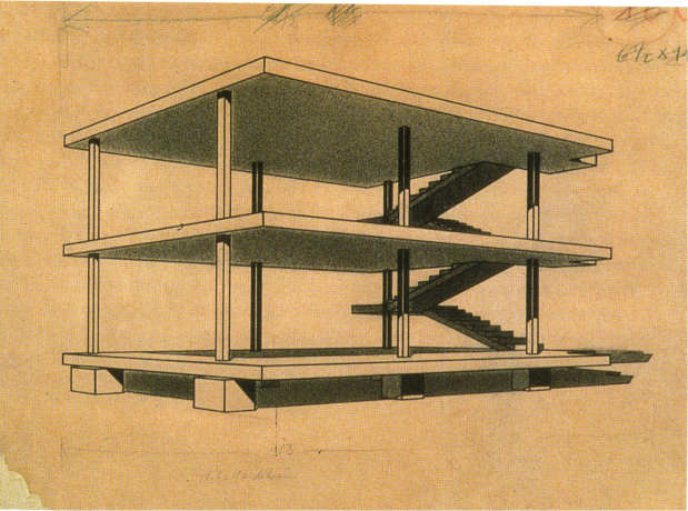 Disegno della maison Dom-Ino di Le Corbusier